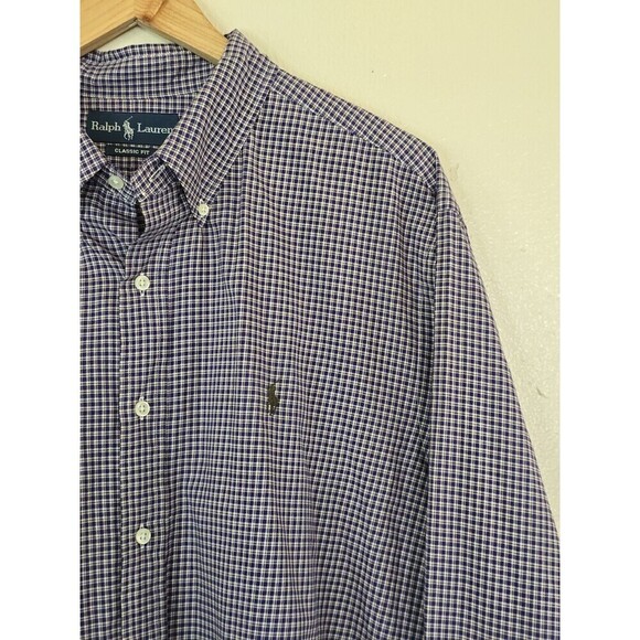 Ralph Lauren Classic Fit Long Sleeve Shirt Mens XXL Purple Green Pony Check - Picture 2 of 11